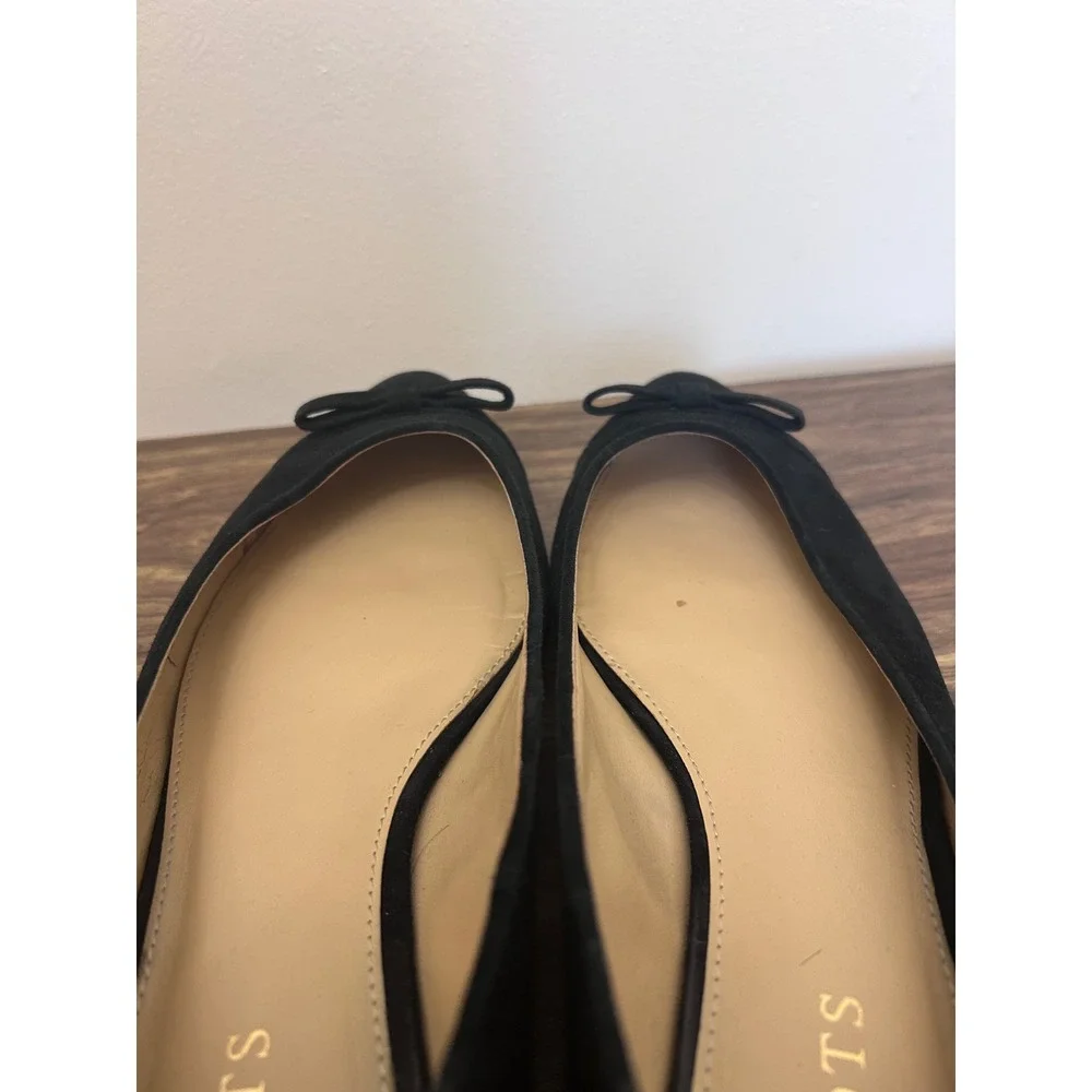 Talbots Black Suede Pointed Toe Bow Flats Womens 9.5 N Narrow Professional Shoes